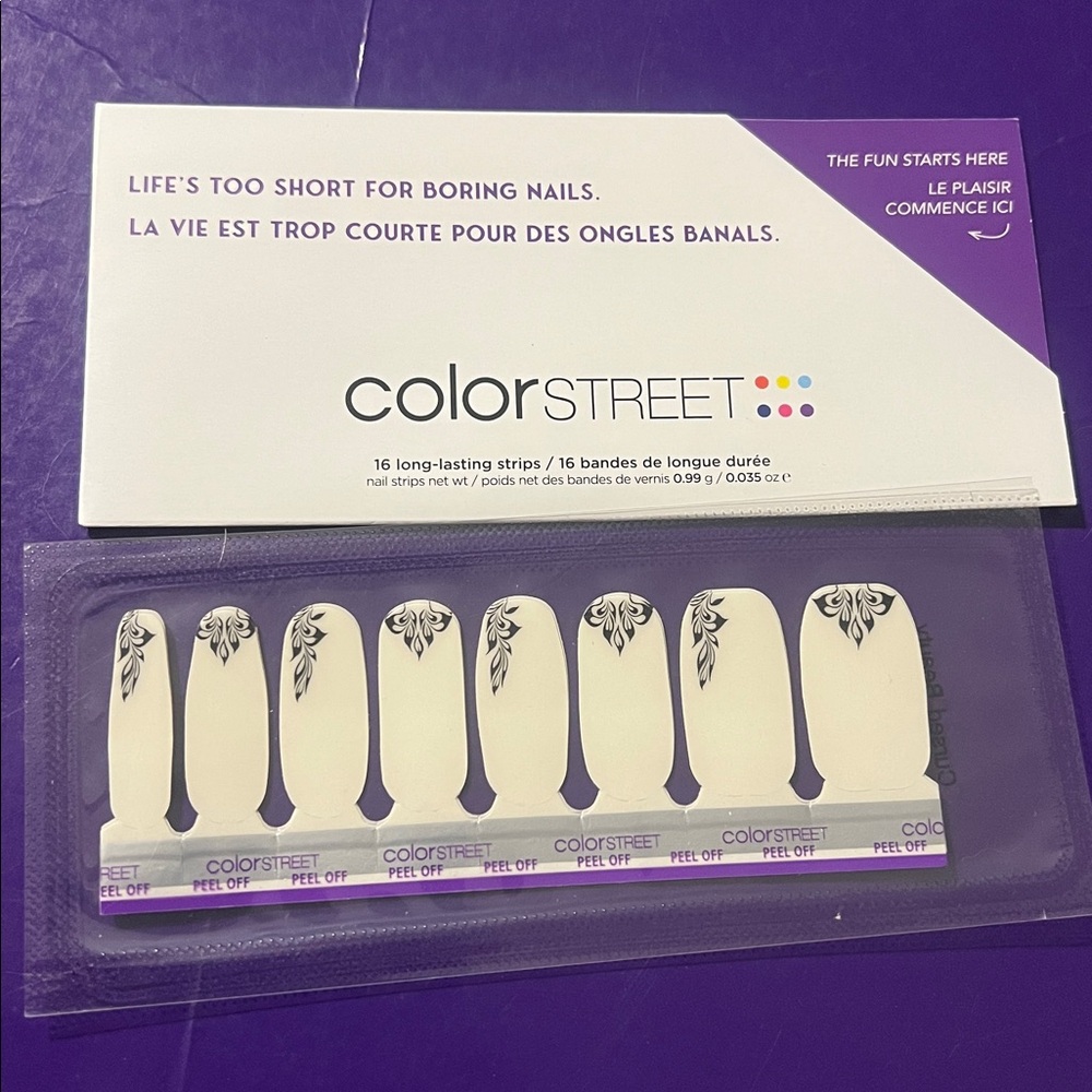 Color Street Cream Nail Strips with Black Floral Accents